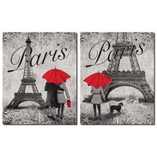 Strolling in Paris- Two Beautiful 11X14 in Poster Prints Eiffel Tower and Red Umbrella Set   